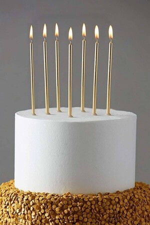 كعك قشعة طويله من طراز MNZ طويله من طراز Candle Gold Color 18 Cm Pack of 6 - Partifabrik