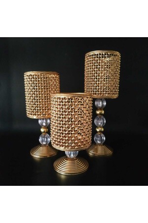 غرفة المعيشة MNZ - CANDLESTICK CANDLE HOLDER مجموعة من 3 - Hilalkristal