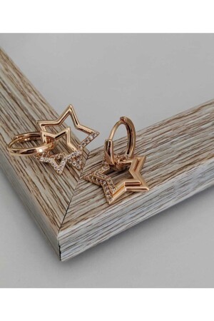 أذن من النجم المزدوج MNZ مع حجر زيركون ذهبية - Su Perisi Taki Bijuteri