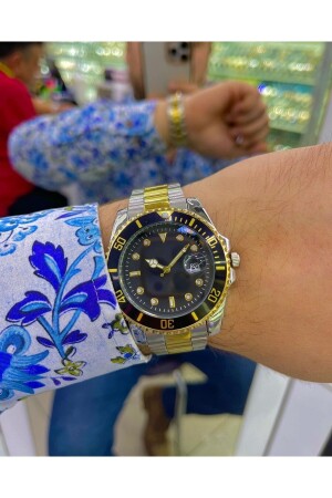 MNZ- تقويم الصفراء الفضية الصلبة الخيط الأسود الرقمية ساعة الذراع للرجال ÇENÇEN0299 - ÇENÇEN