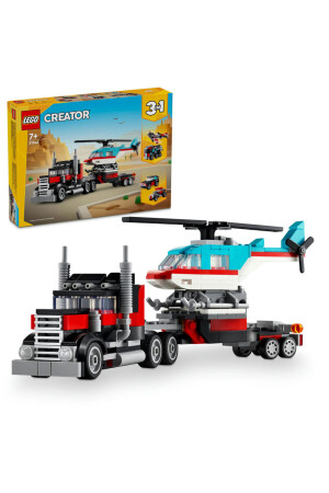 شاحنة طائرة من طراز MNZ-® Creator Flatbed Truck with Helicopter 31146 - Set Construction for ages 7 and up (270 قطعة) - Lego