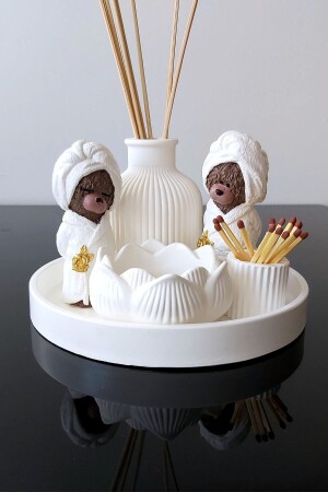 (MNZ) - (Cute Teddy Bear Round Tray) تقديم الحوض أزياء الحمام المزخرفة (SayTS01) - Arzu Ak