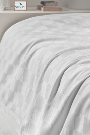 MNZ-شيك بورد نمطية مضاعفة المضربة غطاء السرير شيك بورد نمط غطاء السرير القطن الأبيض DDPC - SUVAY