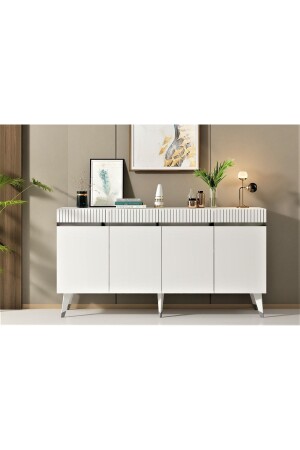 MNZ-بوابات أربعة ليزر نمط Defne Console سفيد الفضة DEFNEKNS - DEMONTE DECOR