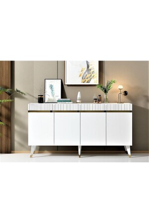 MNZ-بوابات أربعة ليزر نمط Defne Console DEFNEKNS الذهب الأبيض - DEMONTE DECOR