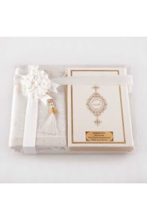 مقلاة MNZ + كرائات الصلاة + مجموعة هدية القرآن (حجم الحفيز - أبيض) - Hayrat Neşriyat