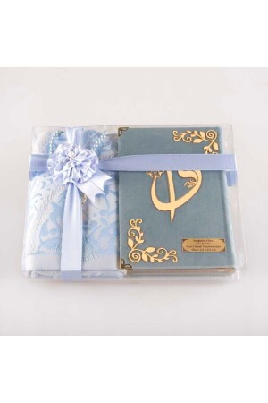 مقلاة MNZ + كرائات الصلاة + مجموعة هدية القرآن (حجم الحفيز - السلم - أزرق فاتح) - Hayrat Neşriyat