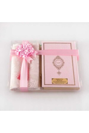 سجادة صلاة MNZ + لون الصلاة + مجموعة هدية القرآن (حجم الحقيبة - مسحوق وردي) - Hayrat Neşriyat