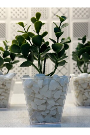 MNZ-الزهرة الاصطناعية DIY 3-قطع اليوكاليبتوس في وعاء مكعب مع تفاصيل حجر الديكورية - Lilac Home