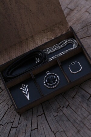 MNZ-ساق الخشب المجموعة خاصة هدية صندوق قطب خفافيش، سهم ثلاثي وقطب ثمانية بصمة بصمة حبل وسلسلة DP-06 - Dukkanka