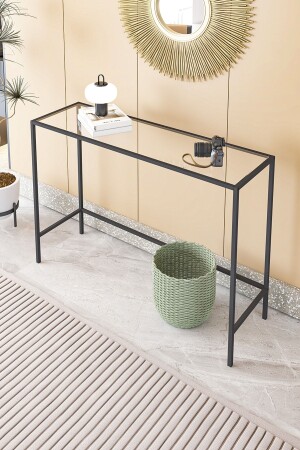 MNZ-- سحب معدني من القماش ديكوراتي كوب كرنر كونسول أسود - مع الزجاج الشفاف - Dekopratik