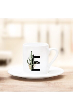 كوب قهوة من تصميم ورقة مزخرفة من MNZ مع حرف E مكتوب AZ-1506 - Ayzi Tasarım
