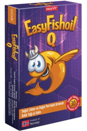 MNZ- Easyfishoil Q الأطفال dha كولين B6 فيتامين B12 وحمض الفوليك يمكن أن يتم غسله 30 قرص - Easy Fishoil