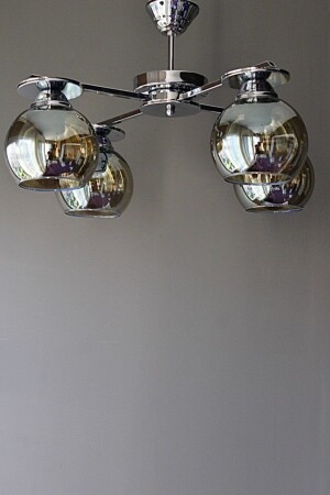 غرفة المعيشة ذات إضاءة MNZ عصرية كروم مدخنة الزجاج Efes 4-Plus شمعة D33G4321 - AVİZEVİ