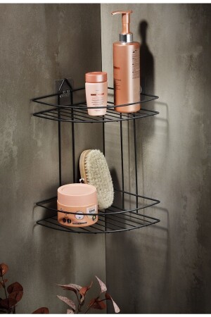 MNZ-حياة الأمد لاصقة لاصقة حمام الزاوية منظمة شامبو حامل غرف الاستحمام الأسود Ek-02 LAISYHOME-037 - Sas Haus