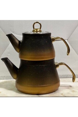 MNZ-مريخ-أسود غرانيت كوب الشاي مجموعة متوسط الحجم ELITEZ صفراء أسود الذهب المقبض - ELİTİZ