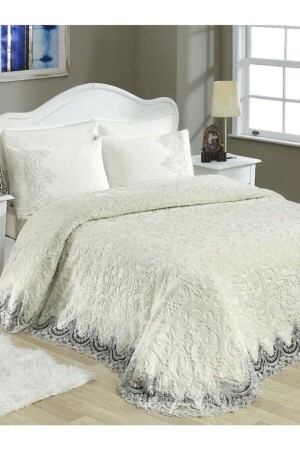 MNZ-الفخامة مزدوجة المزدوجة الفرنسية اللونة المزدوجة البطانية المجموعة السرير المجموعة الكريم elvira 101 - ELVİRAHOME