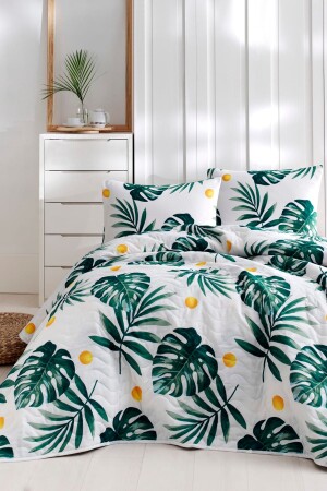 MNZ-مزدوج المغطاة السرير مجموعة مونستيرا خضراء Ep-017381 - Eponj Home