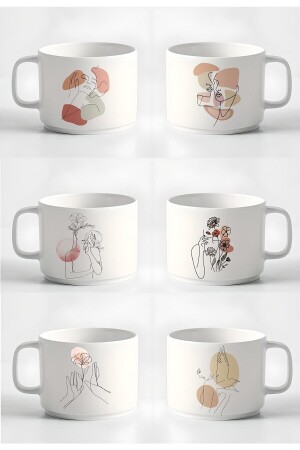 كوب قهوة تركية مزدوجة MNZ & Espresso كوب كوب خطي صغير للنساء 6 قطع Set Mug 180 ml DTKE61224 - UmayArt