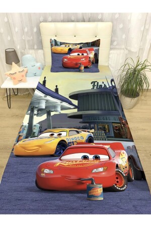 MNZ-مربط السيارات الأحمر والأصفر غطاء السرير والوسادة evortu1004 - Evpanya