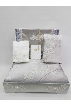 MNZ- الفرنسية غيبور تخزين صلاة السجادة وضع الخشية مجموعة رمادي - Eylül