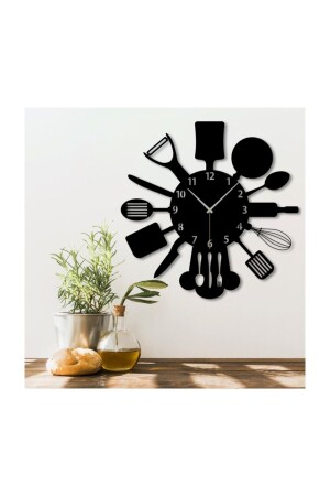 MNZ-لايزر قطع الأدوات المطبخية الزخرفية ساعة الجدار الخشبية - Genel Markalar