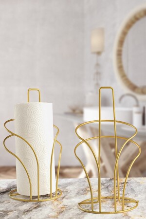 حاملة منشفة معدنية مزخرفة من MNZ - حاملة منشفة ورقية من ذهب - Genel Markalar