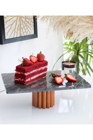 مقعد كعكة من الرخام الطبيعي MNZ، مقعد كعكة مع ساق خشبية، رف عرض الرخام، لوحة الجبن الرخام gmbss-22 - Gemboss