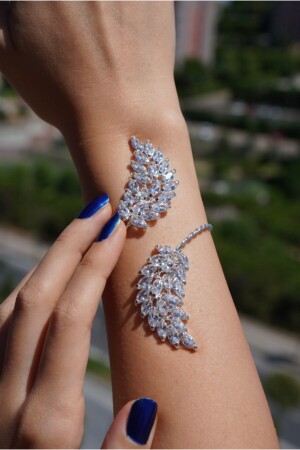 MNZ-النساء لون الفضة فاخر زيركون الحجر اليدوي شاهمران GŞ011 - Hoşbirader