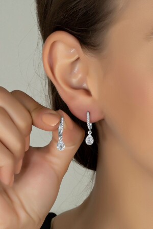 أقراط نسائية من الفضة من طراز MNZ مع حجارة تساقط - Else Silver