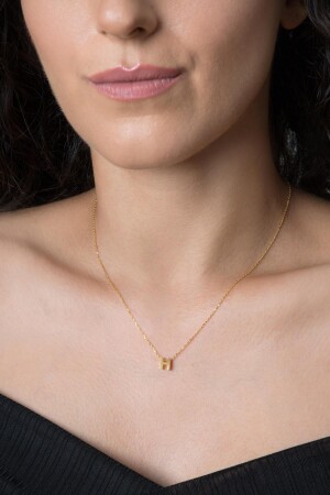 MNZ-النساء ثلاثية الأبعاد حرف H ذهبية مطلي 925 سبرينغ فضية عنق PP2219 - Elika Silver