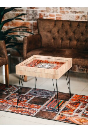 MNZ، الذاكرة، طاولة القهوة، الذاكرة، المعدن الأسود ساق مقاومة للحرارة الزجاج غير المقاوم للكسر H03 - Hakan Mobilya