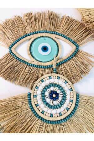 مروحة الرافيا الطبيعية من نوع MNZ مع كروات عين شريرة ديكور جدار مزدوج - Hasirdukkanii