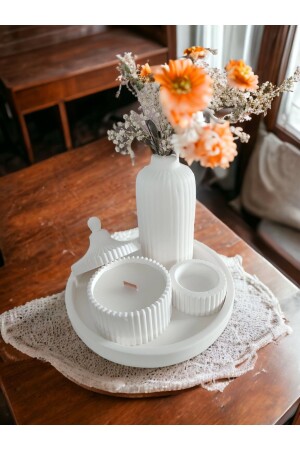 منز (MNZ) - الأبيض اللون الخاص التصميم شمعة رائحة ورفع حوض الملحقات مع منصة - Havalı Tasarım