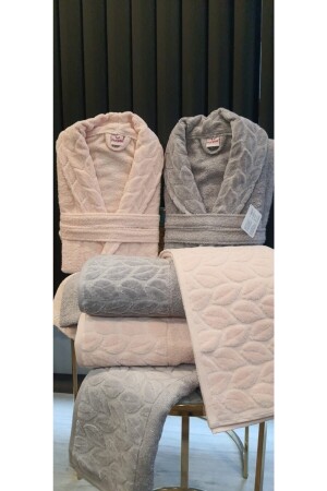 مجموعة من الملابس الحمامات العائلية من طراز MNZ Hazal 8 قطعة 100% قطن مسحوق الرمادي الصندوق - Nurpak