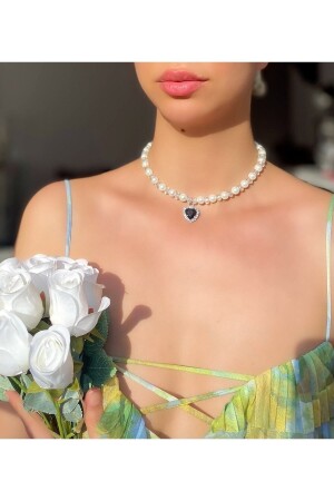 مقعد قلب أسود من MNZ مع اللؤلؤ والحجر الراقع - Pinky Lady