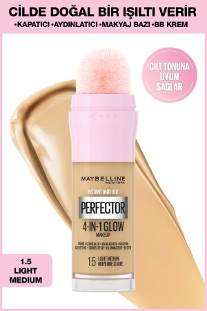 MNZ- Instant Perfector Glow 4 تأثيرات في 1 أساس - 1.5 متوسط ضوء - Maybelline New York