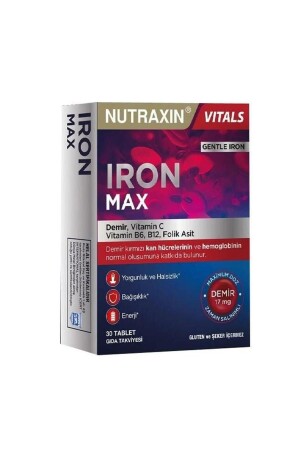 MNZ- Iron Max 17 Mg 30 حبوب - الحديد - فيتامين سي - فيتامين ب6- حمض الفوليك - B12 - Nutraxin