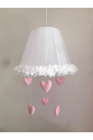 غرفة الأطفال من طراز MNZ صانورة الزهور البيضاء الضوء الوردي القلب الأبيض الضوء الوردي القلب - Keçeli parti hayalleri