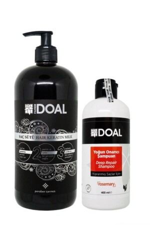 حليب MNZ- Keratin 1000ml + شامبو إصلاح مكثف للشعر المتضرر 400 مل - Doal