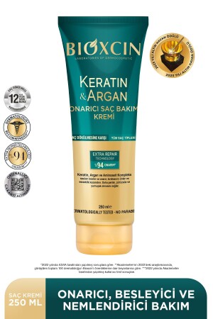 كريم رعاية الشعر من MNZ- Keratin & Argan Repair 250 ml - الشعر المتضرر والحساس - Bioxcin