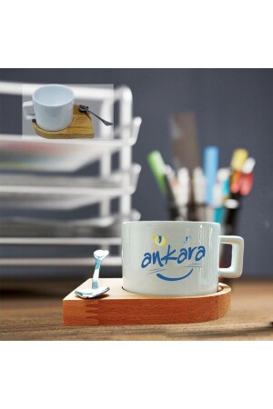 MNZ-أنقرة تصميم كوب الشاي مع سلة خشبية - Kitle Promosyon