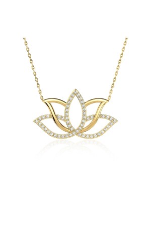 قزمة من الفضة المغطاة بالذهب من زهرة اللوتوس المجمعة MNZ KL1677 - Indigo Takı