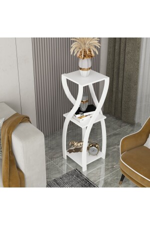 طاولة جانبية مزخرفة MNZ، وعاء زهرة، وعاء زهرة - كزيدكركسكب الأبيض - Kzy Mobilya