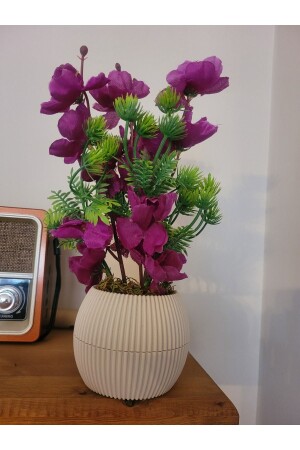 زهرة مصطنعة من نوع MNZ في وعاء مع صبغة حجر طبيعي مزق مزقق طاولة وعاء مزق زهرة حجم صغير - La Bella Bazar