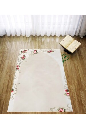 الطباعة الرقمية من MNZ بيج الخلفية الزهرية الحديثة السلمونة النسيج غسيل غير المنحدرة قاعدة الصلاة السجاد الصلاة السجاد - Latibule