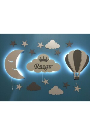 غرفة الأطفال من MNZ - أزياء الخشب الشمس سحابة بالون الليلي الإضاءة LED الإضاءة fbrkahsp0245 - fabrikahşap