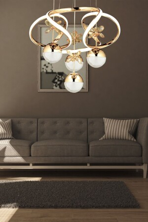 مصباح معلق مودرن من MNZ مصباح LED كريستال الحجر مع التحكم في الضوء الذهبي الصفراء مصباح LED 3 ألوان - Burenze