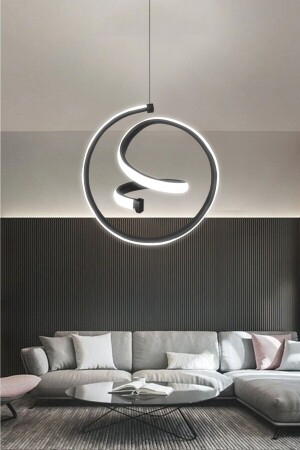 مصباح معلق واحد أسود MNZ الحديث LED شمعة للدخول ، غرفة هيليكس ضوء أبيض LED شمعة هيليكس - RSCOLLECTIONS