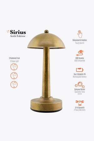 مصباح الطاولة القابل للتشحيل من MNZ ، يعمل بطارية ، LED ، مصباح الطاولة الملمس Sirius Antique Antique - Light Design